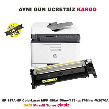 HP 117A-W2072A Sarı Çipsiz Muadil Toner-150A-150NW-178NW-179FNW