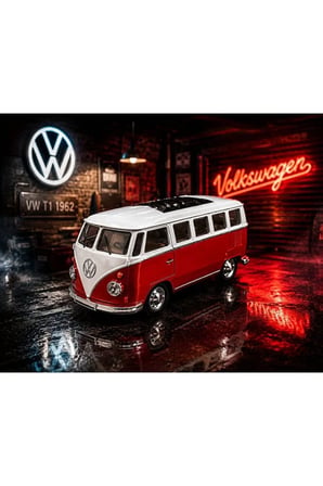 VolksWagen T1 Minibüs Diecast Model Araba Özel Standlı VolksWagen T1 Minibüs Kırmızı