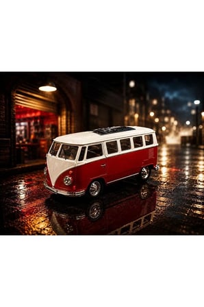 VolksWagen T1 Minibüs Diecast Model Araba Özel Standlı VolksWagen T1 Minibüs Kırmızı