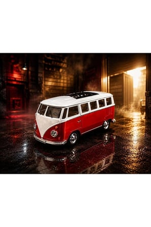 VolksWagen T1 Minibüs Diecast Model Araba Özel Standlı VolksWagen T1 Minibüs Kırmızı