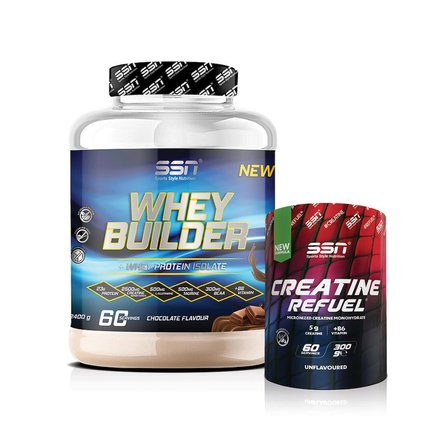 SSN Sports Style Nutrition Whey Builder Protein Tozu Çikolata 2400g + Creatine Refuel 300g 60 Servis Aromasız