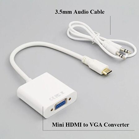 Mini Hdmi To Vga Ses Destekli Çevirici Dönüştürücü Adaptör