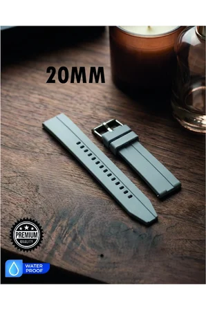 20mm Şeritli Ralli Model Premium Silikon Akıllı Saat Kordonu – Pimli (Quick Release) Sportif Tasarım – Şerit Detaylı Dayanıklı Saat Kordonu - Gri