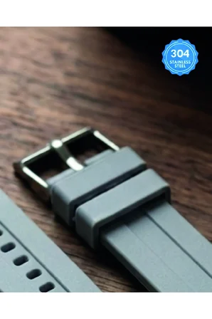 20mm Şeritli Ralli Model Premium Silikon Akıllı Saat Kordonu – Pimli (Quick Release) Sportif Tasarım – Şerit Detaylı Dayanıklı Saat Kordonu - Gri