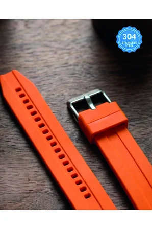 20mm Şeritli Ralli Model Premium Silikon Akıllı Saat Kordonu – Pimli (Quick Release) Sportif Tasarım – Şerit Detaylı Dayanıklı Saat Kordonu - Turuncu