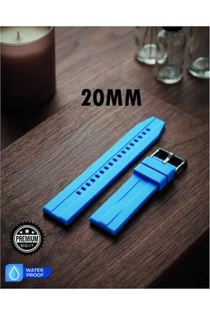 20mm Şeritli Ralli Model Premium Silikon Akıllı Saat Kordonu – Pimli (Quick Release) Sportif Tasarım – Şerit Detaylı Dayanıklı Saat Kordonu - Mavi