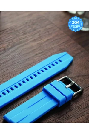 20mm Şeritli Ralli Model Premium Silikon Akıllı Saat Kordonu – Pimli (Quick Release) Sportif Tasarım – Şerit Detaylı Dayanıklı Saat Kordonu - Mavi