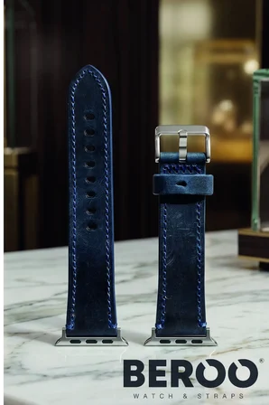 Hakiki Deri Premium Apple Watch Kordonu 38/40/41/44/45mm Uyumlu – Lüks Seri - Lacivert