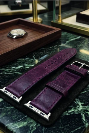 Hakiki Deri Premium Apple Watch Kordonu 38/40/41/44/45mm Uyumlu – Lüks Seri - Bordo