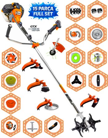 German WX 880 Güçlü Performans 15 Parça Full Set Benzinli Yan Tipi Tırpan Ot Çim Çalı Biçme