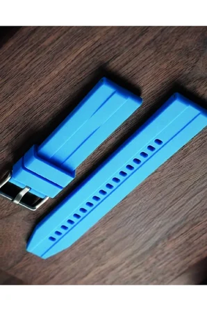 22mm Şeritli Ralli Model Premium Silikon Akıllı Saat Kordonu – Pimli (Quick Release) Sportif Tasarım – Şerit Detaylı Dayanıklı Saat Kordonu - Mavi