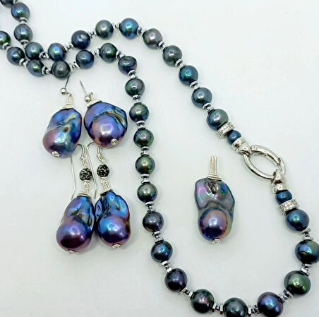 2342 Doğal barok siyah İnci el yapımı kolye