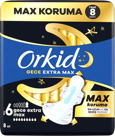 Orkid Ultra Hijyenik Ped Gece Ekstra Max (Boy 6) 8 Adet Ped