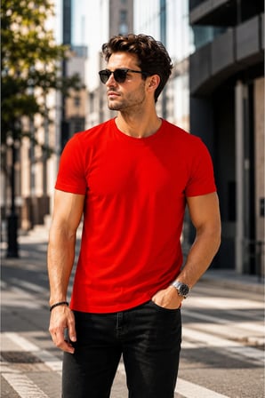 LUXIC CORE Kırmızı Slim Fit Bisiklet Yaka Pamuklu Erkek Tişört XL