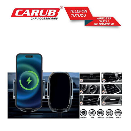 CARUB Telefon Tutucu Havalandırma Kancalı Şeffaf Type-c 