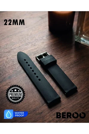 22mm Premium Düz Silikon Saat Kordonu – Ultra Dayanıklı, Esnek ve Su Geçirmez - Siyah