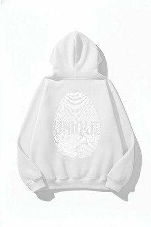 Unisex Yumuşak Dokulu Unique Fingerprint Baskılı Tasarım Oversize 3 İplik Hoodie Sweatshirt
