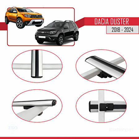 Dacia Duster 2 (HM) 2018-2024 Arası ile Uyumlu BASIC Model Ara Atkı Tavan Barı Gri 3 Adet