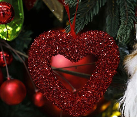 Yılbaşı Süsü Pullu Kalp Kırmızı 15 cm