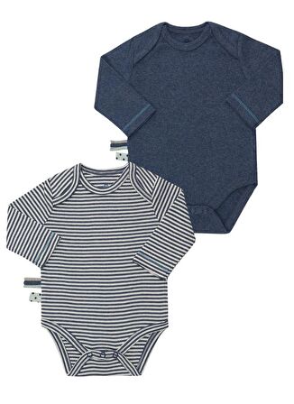 OrganicEra Organik Uzun Kollu Bebek Body 2'li  Set İndigo Melanj Çizgili
