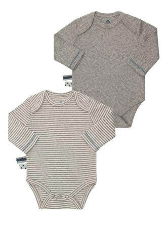 OrganicEra Organik Uzun Kollu Bebek Body 2'li  Set Gri Melanj Çizgili