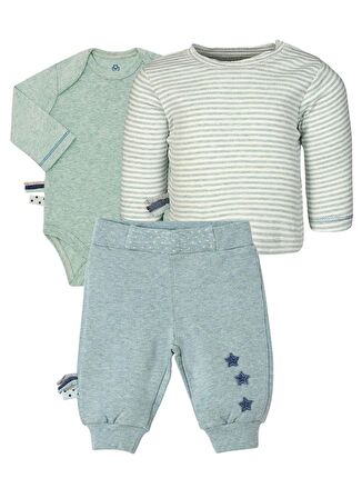 OrganicEra Organik Uzun Kollu Body, Tshirt, Pantolon , 3'lu Set, Aqua Melanj