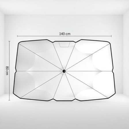Araba Ön Cam Güneşliği Şemsiye (140x80 cm) - Deri Kılıflı Katlanabilir Oto Güneşlik, Isı ve UV Engelleyici Titanyum Gümüş Kaplama