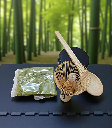 Maca Çayı Bambu Matcha Çayı 25 gr Karıştırıcı Fırça ve Kaşık Bamboo Whisk Köpürtücü ( Saf Matcha)