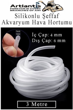 Silikonlu Şeffaf Akvaryum Hava Hortumu 3 Metre İç Çap 4mm Dış Çap 6mm Deney Fıskiye Kauçuk Hortum Yağ Hava Pompa Borusu