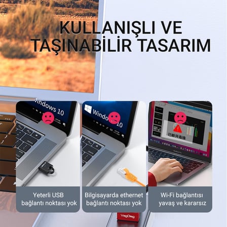USB 2.0 to 100Mbps Ethernet Çevirici ve 3 Portlu USB Hub Çoklayıcı