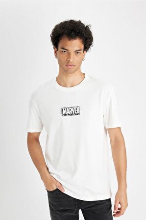 DeFacto Marvel Logo Only Regular Fit Bisiklet Yaka Pamuklu Baskılı Kısa Kollu Tişört C6516AX24AUER105