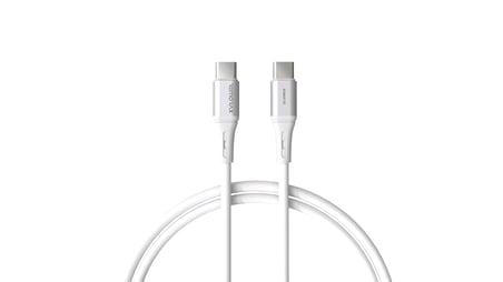 Wahoo Type C-C 60Watt PD Hızlı Şarj Kablosu, iPhone 15/16/17 ve Andoid İçin, Beyaz/Gümüş Alüminyum (100 CM)