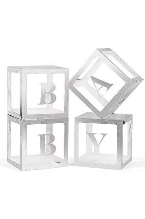 Kenarları Gümüş Kutu Şeffaf Kutu Gümüş Baby Yazılı Harf 25 Cm