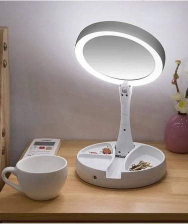 10X Büyütme Çift Taraflı Makyaj Ayna Katlanabilir 21 LED Işıklı Makyaj Aynası USB Kablo