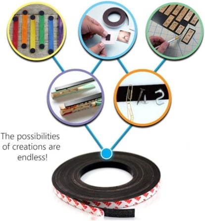 EXİZTİCARET Yapışkanlı Şerit Mıknatıs Magnet Güçlü Sağlam Rulo - 2 Cm Genişlik X 2 Mm Kalınlık X 15 Metre exizNM955
