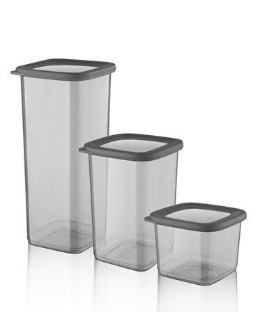 Omnipazar SY-2735 Fresca Kare Erzak Saklama Kabı Silikon Kapak 3'lü Set 