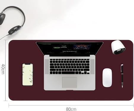 Klasse Çift Renk Dikişli PU Deri Masa Matı 80x40 Cm Mousepad, Su Geçirmez Masa Sümeni, Çift Taraflı Kullanım, Dizüstü Bilgisayar/Ofis/Ev için, Kaymaz Taban (Bordo Ve İndigo Mavisi)