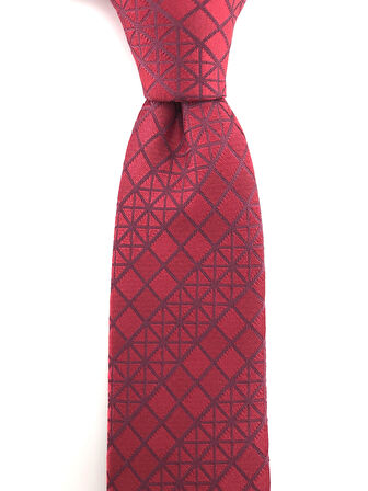  Kırmızı Bordo Desenli Slim Kravat