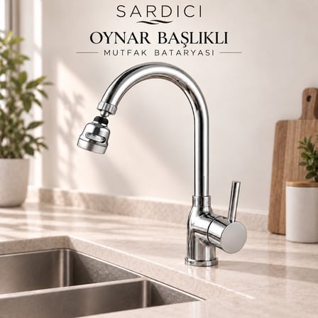 Sardıcı Akış 3 Modlu Oynar Başlıklı Mutfak Bataryası Pirinç Gövde 40 cm Flexli 5 Yıl Garantili