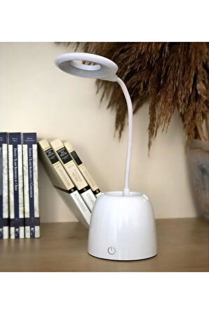 Şarjlı Kalemlikli Telefon Tutuculu Led Masa Lambası