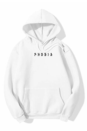 Unisex Battal Beden Oversize Kapşonlu Phobia Ön Baskılı Sweatshirt