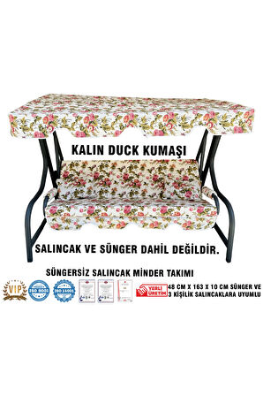 Lüks DUCK Vip Salıncak Minder Seti 3 Kişilik (SÜNGERSİZ) Tenteli-İNGİLİZ GÜLÜ-Salıncak Minder Seti