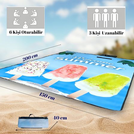 Plaj Havlusu, Piknik Örtüsü, Matı, Çantalı Hasırı, Kamp Battaniyesi, Katlanabilir, Hafif (Plaj Dondurması-Deniz Mavisil)