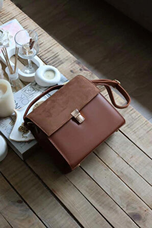 taba süet kapak detaylı ayarlanabilir askılı omuz çantası