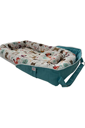 Nest Orman Desenli Çantalı Babynest Bebek Çantası Taşınabilir Anne Yanı Yatağı