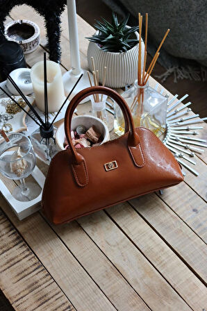 taba parlak çift fermuar detaylı el omuz çantası