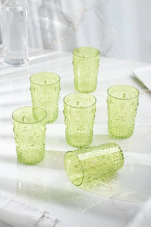Akrilik Yeşil 6'lı Kısa Bardak & Su Meşrubat Kahve Yanı Bardağı 400 ml ( Cam Değildir )