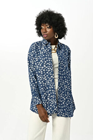 KADIN DESENLİ OVERSİZE KESİM GÖMLEK