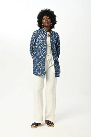 KADIN DESENLİ OVERSİZE KESİM GÖMLEK