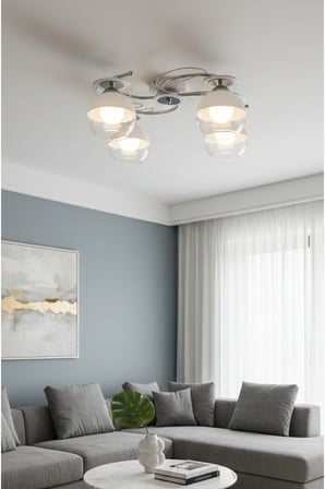İlay Modern Tasarım Salon Mutfak Oturma Odası Yatak Odası Camlı Krom Beyaz Renk 4 lü Avize.